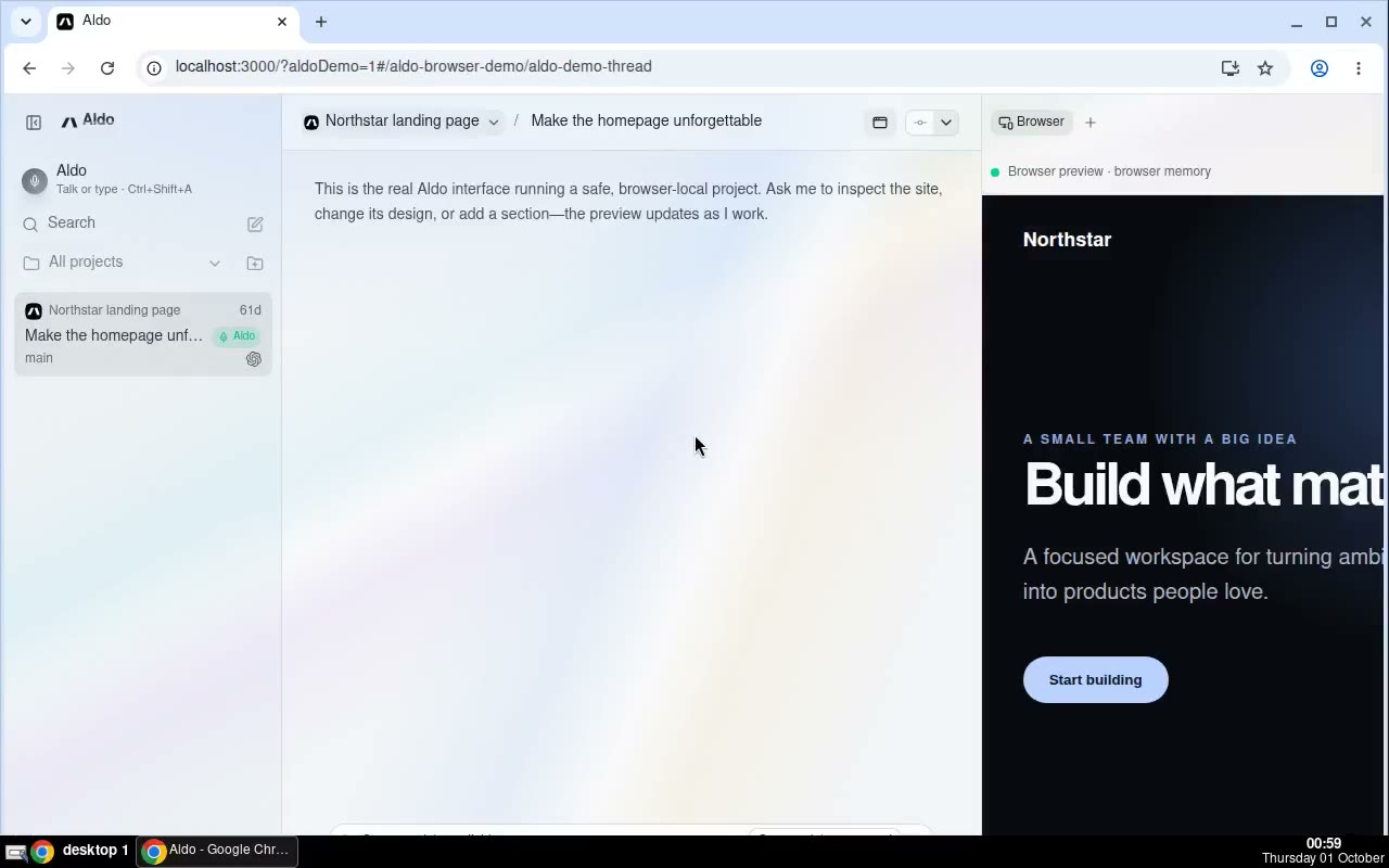 Prism theme: the demo thread in dark mode, then Settings → Appearance switching the theme to light